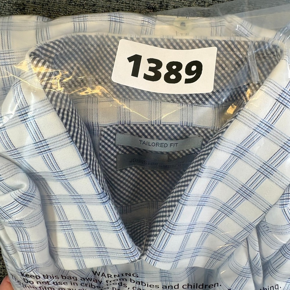 Johnston & Murphy Button Down Shirt Mens XL Blue Plaid Tailored Fit Long Sleeve - Picture 11 of 11